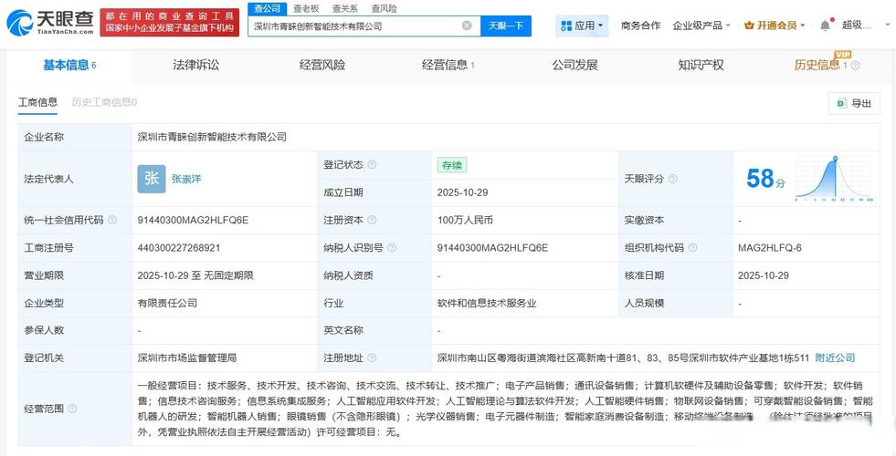 经营范围包括信息系统集成服务,人工智能应用软件开发,人工智能理论
