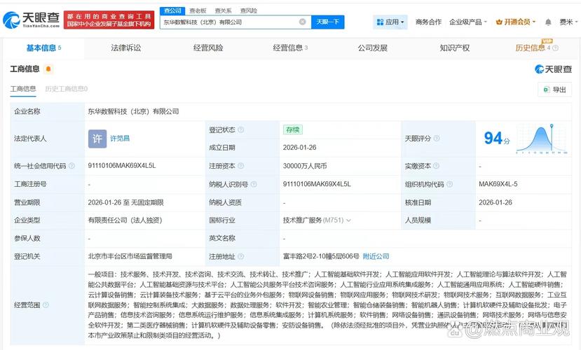 人为许笕昌,注册资本3亿人民币,经营范围包括人工智能基础软件开发