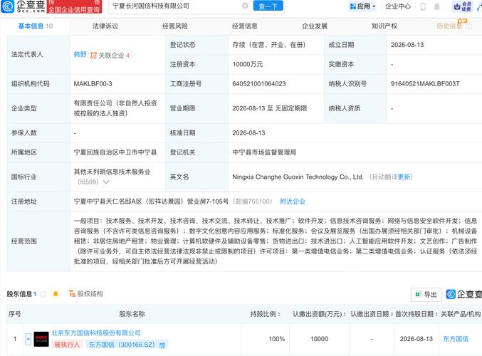 宁夏长河国信科技成立,经营范围包含:人工智能应用软件开发